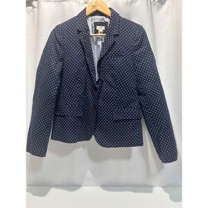 J.Crew Polka Dot Blazer Women Size 10 Navy Blue White Tailored Jacket